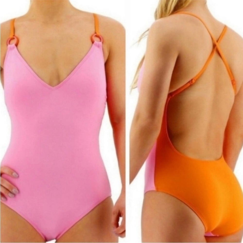 Kate Spade Color Block One Peice Swimsuit Gold Rings - Picture 2 of 6